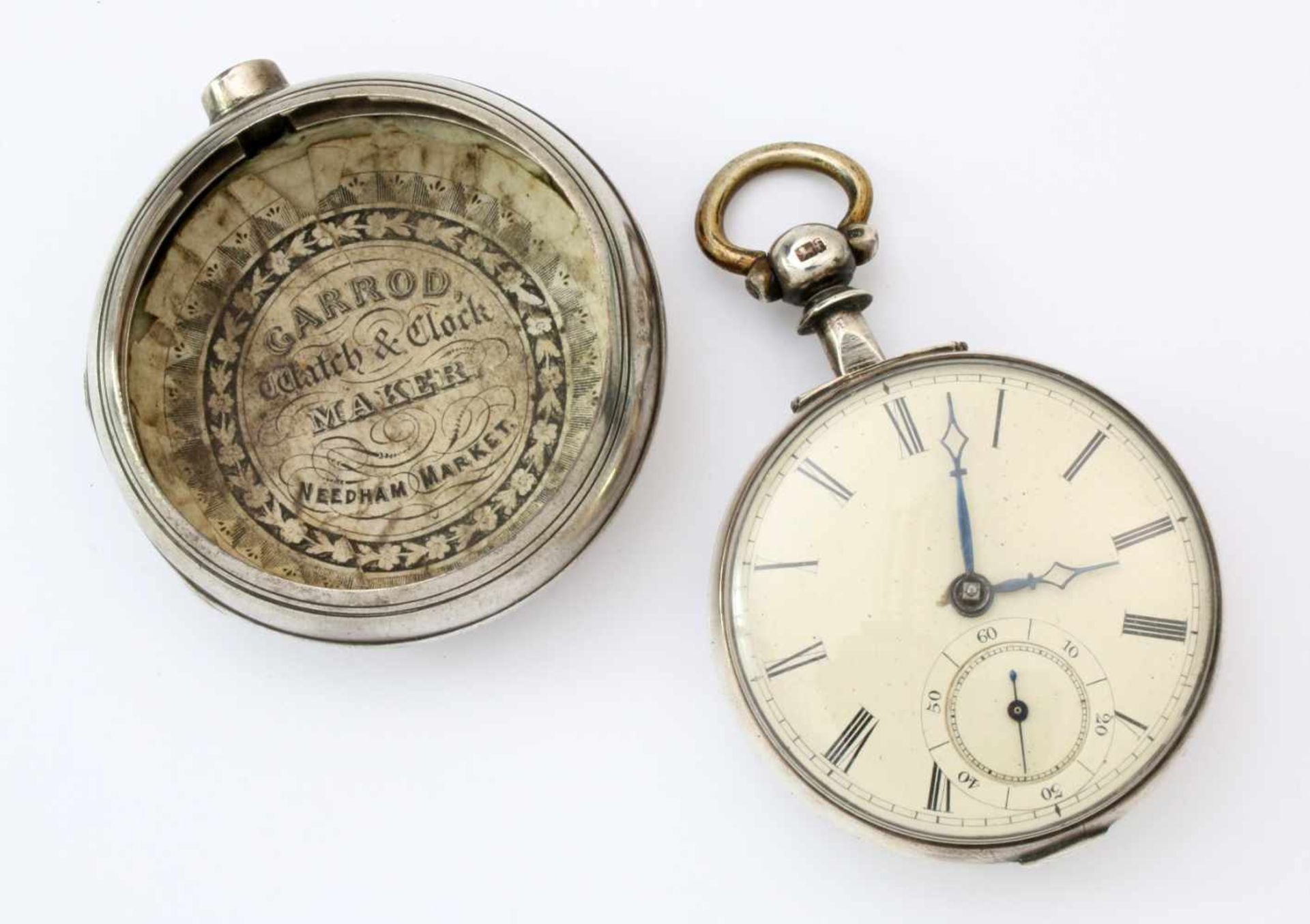 Herren-Taschenuhr um 1860Sterlingsilber, englische Spitzzahnanker-Hemmung mit Schlüsselaufzug über - Bild 2 aus 3