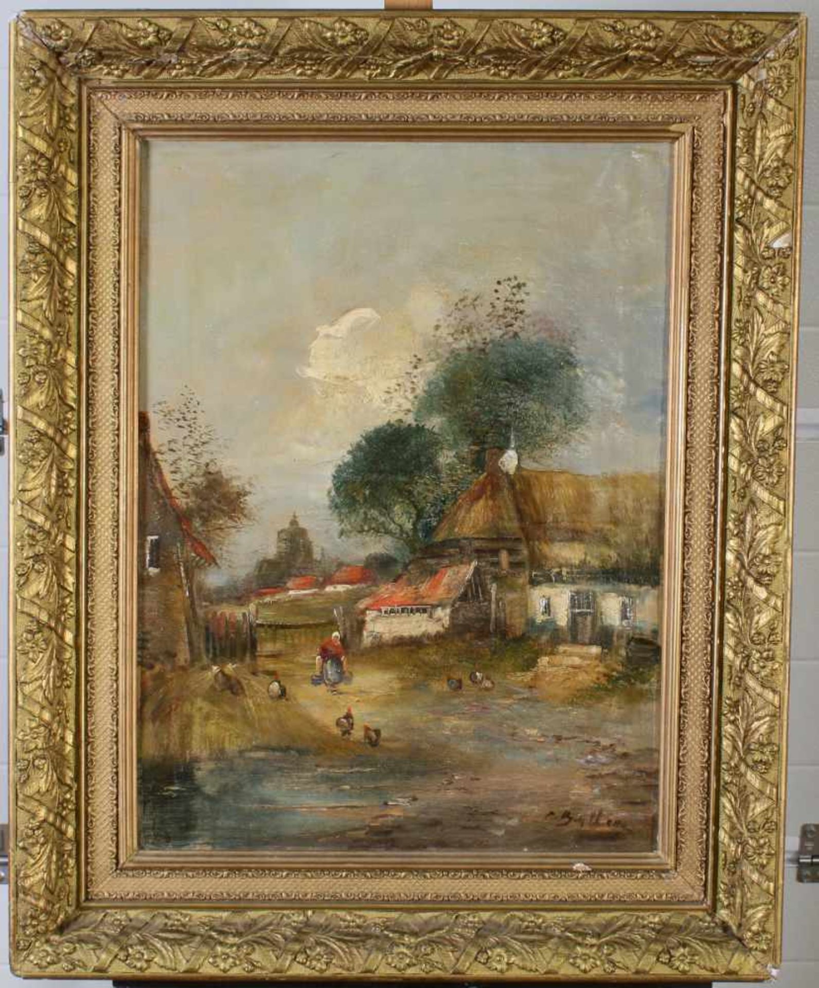 2 impressionistische Gemälde - Bauernhöfe um 1910Beide Gemälde Öl auf Leinwand, vom selben Maler, - Image 7 of 9