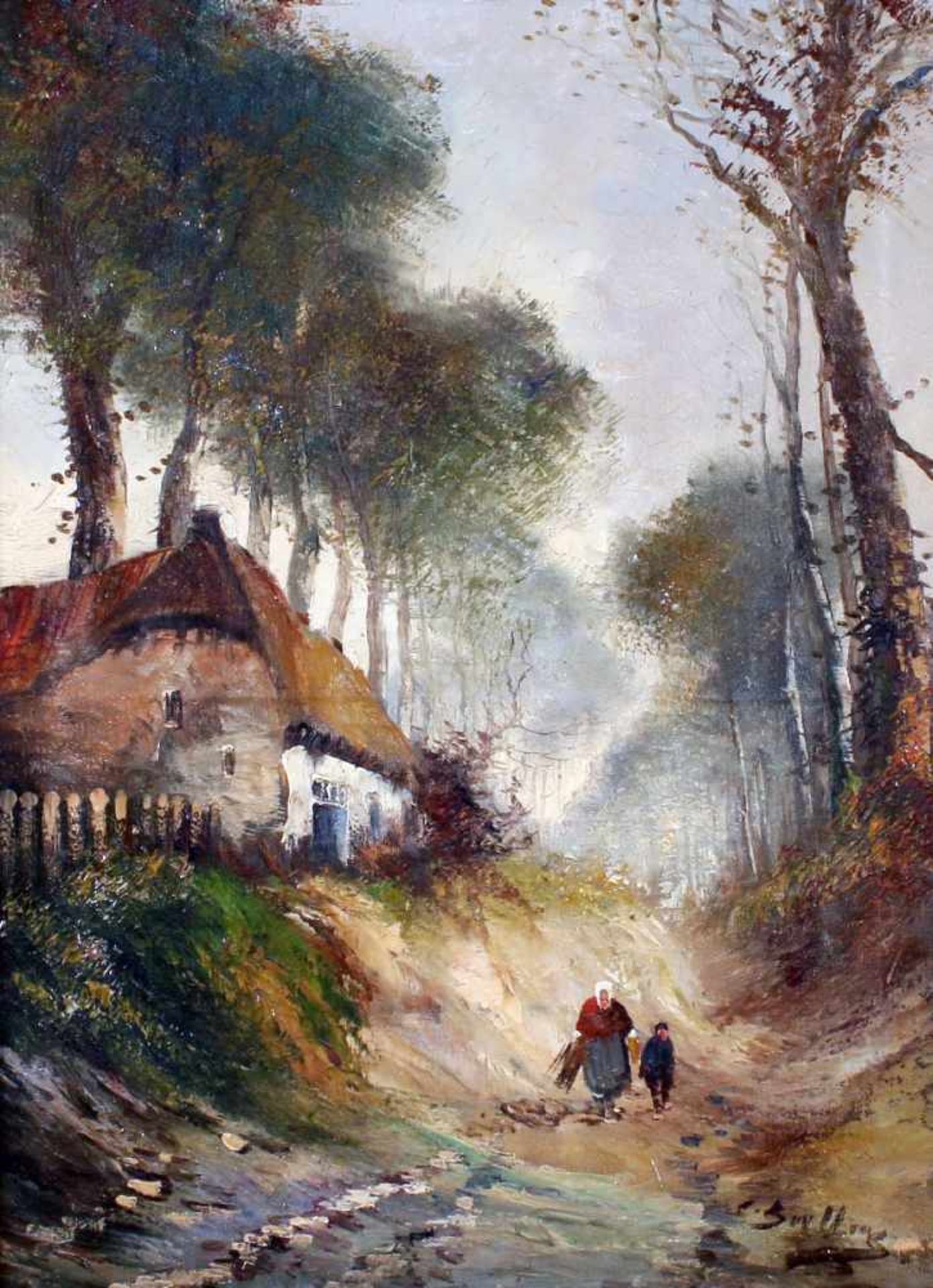 2 impressionistische Gemälde - Bauernhöfe um 1910Beide Gemälde Öl auf Leinwand, vom selben Maler, - Bild 2 aus 9