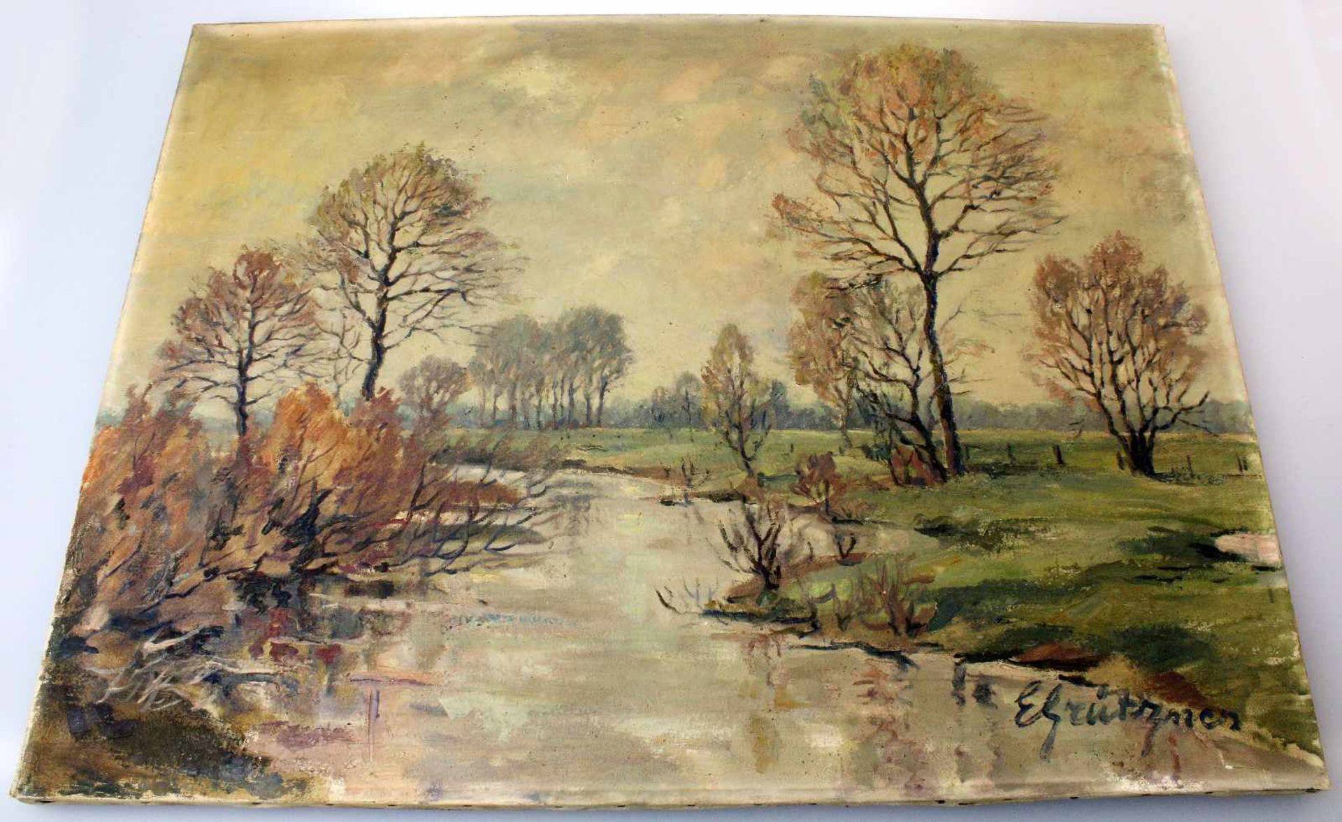 "Herbstliche Bachlandschaft" - E. Grützner (evtl. Eduard von Grützner 1846-1925)Öl auf Leinwand, - Bild 2 aus 2