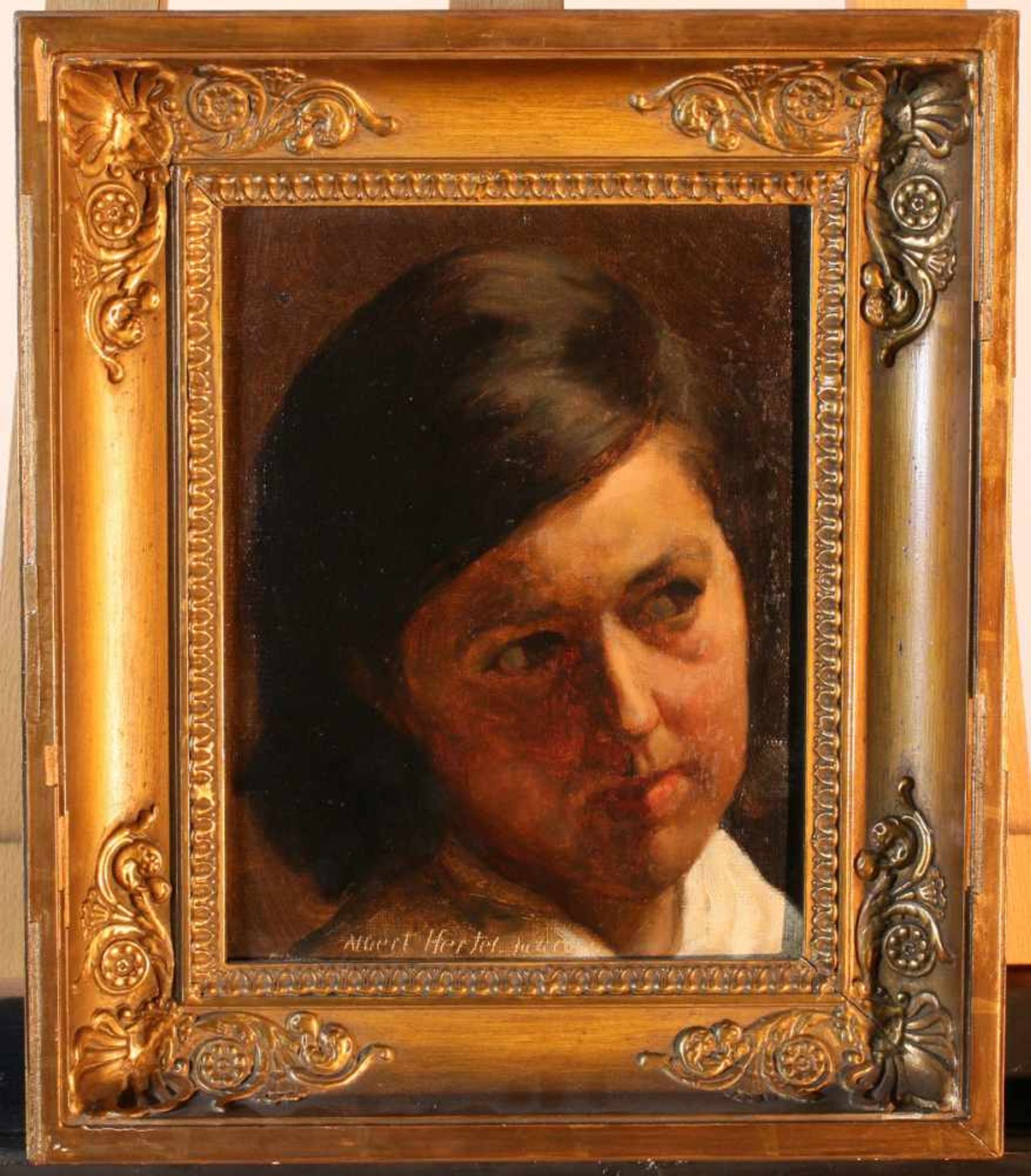 "Portrait einer jungen Frau" - Albert Hertel (1843-1912)Öl auf Leinwand, unten mittig signiert und - Image 2 of 2