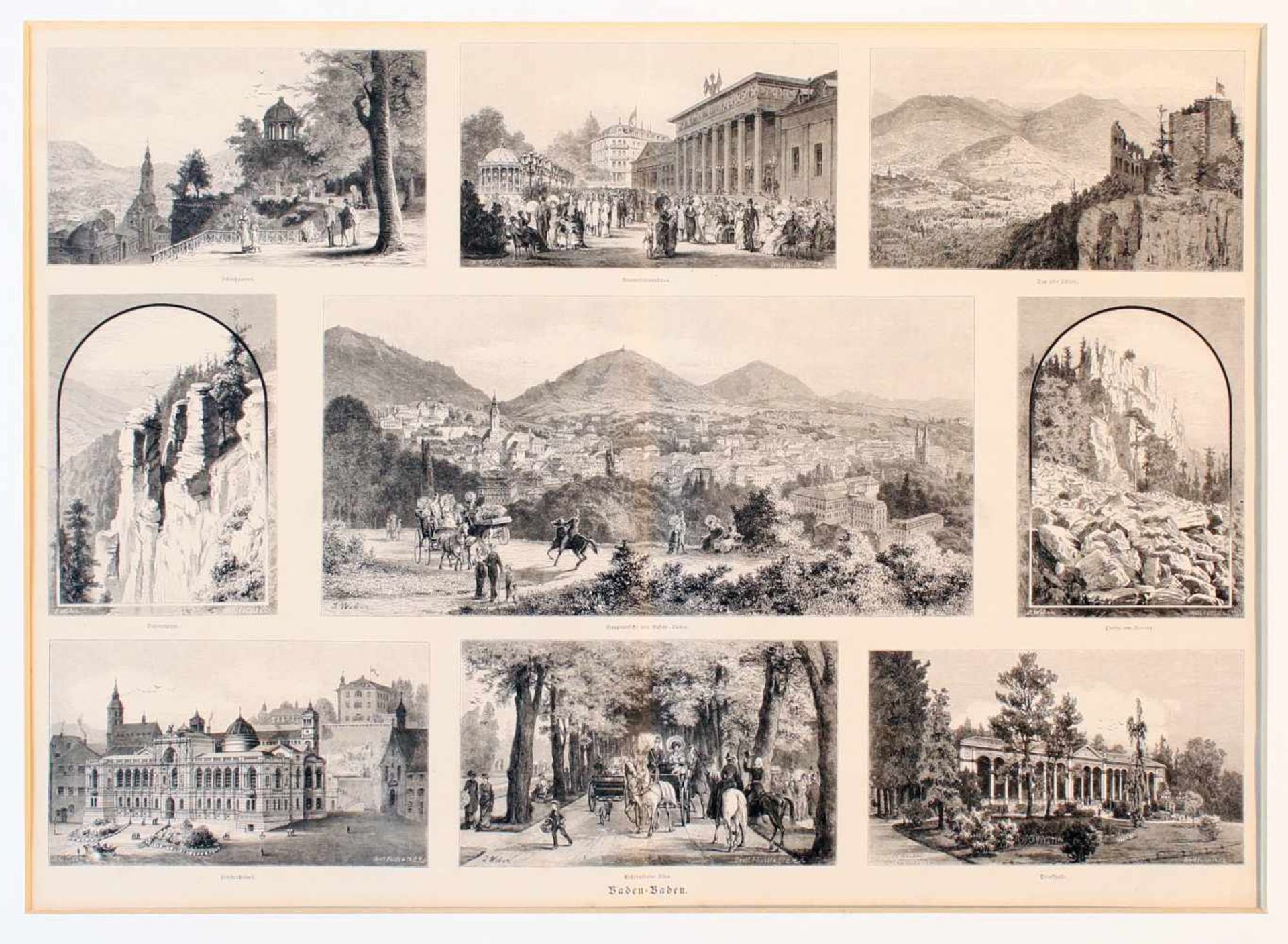 Kupferstich, Holzstich - Ansichten von Baden-Baden1x Kupferstich mit Gesamtansicht von "Baden-Baden" - Bild 4 aus 5