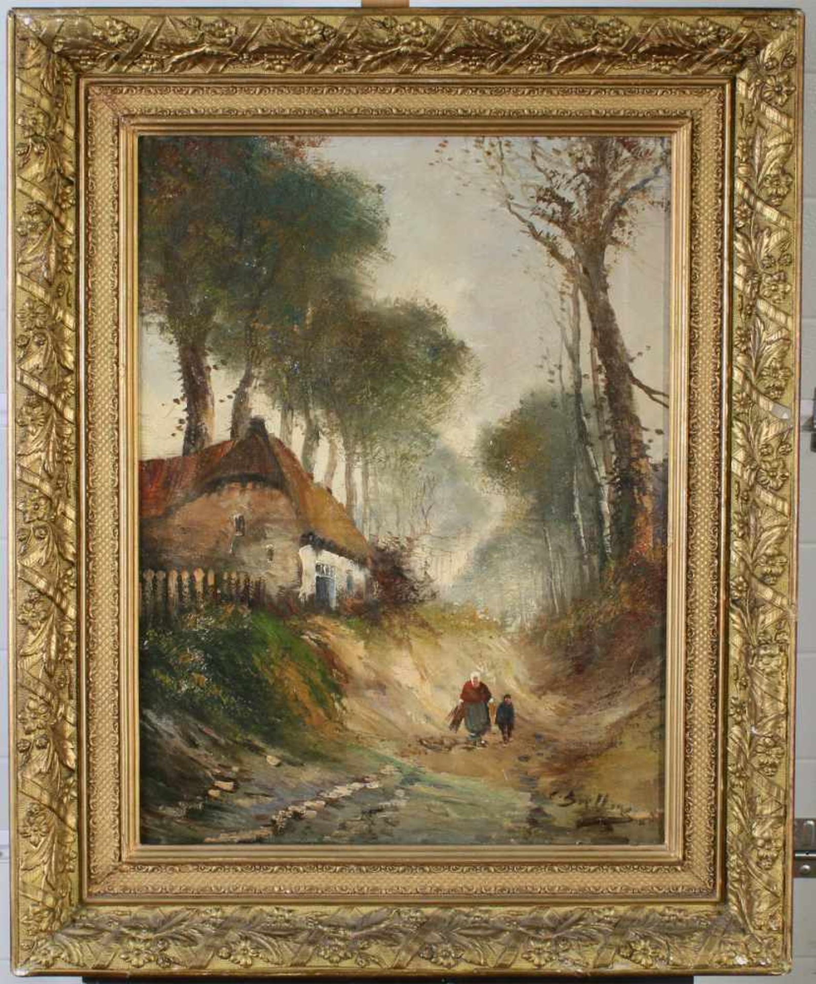 2 impressionistische Gemälde - Bauernhöfe um 1910Beide Gemälde Öl auf Leinwand, vom selben Maler, - Image 3 of 9