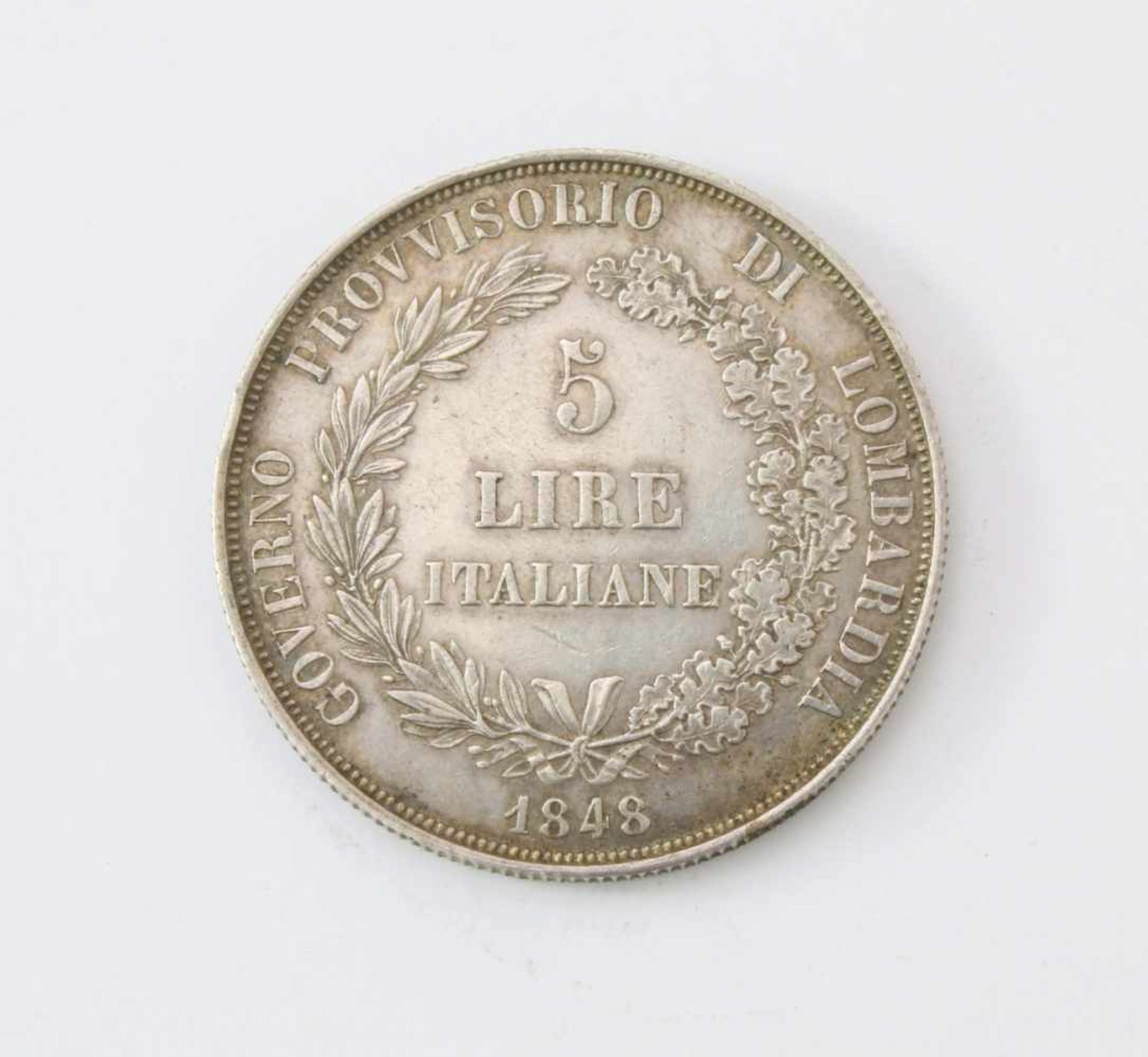 5 Lire - Italien 1848Silbermünze; Gew.: 24,9 g.