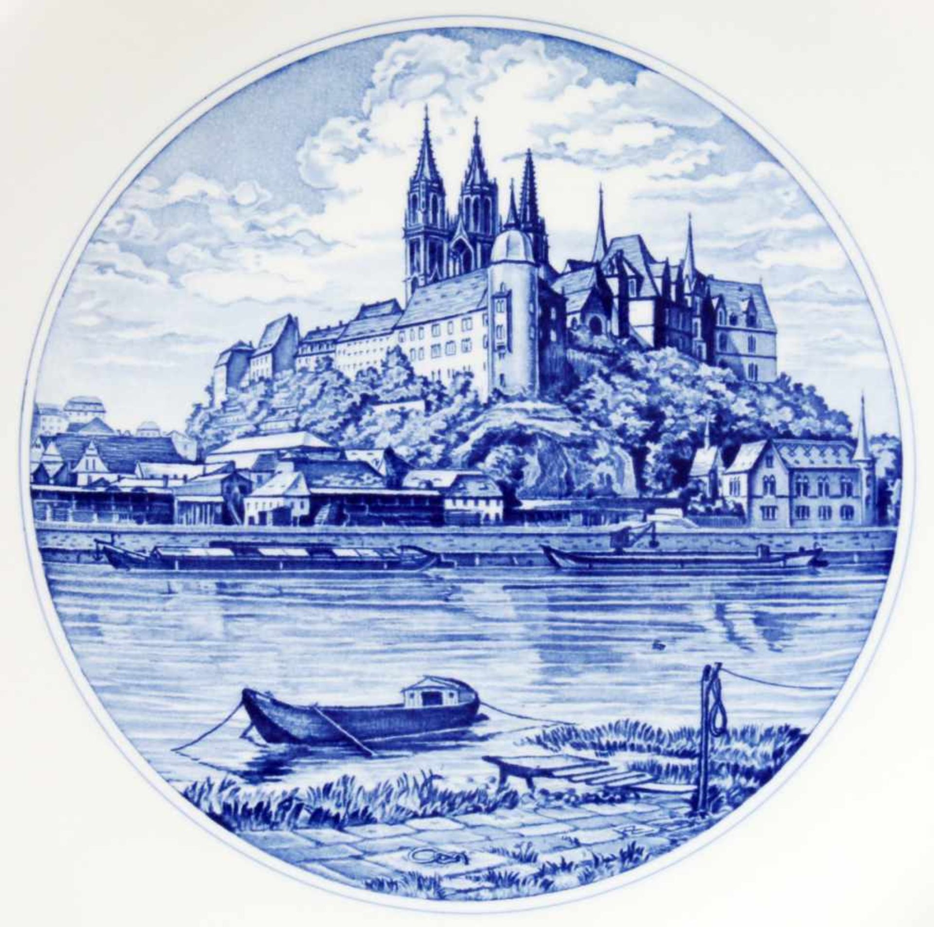 Wandteller Meissen - Stadtansicht - Albrechtsburg an der ElbeBlaue Unterglasurmalerei, benummert - Bild 2 aus 3
