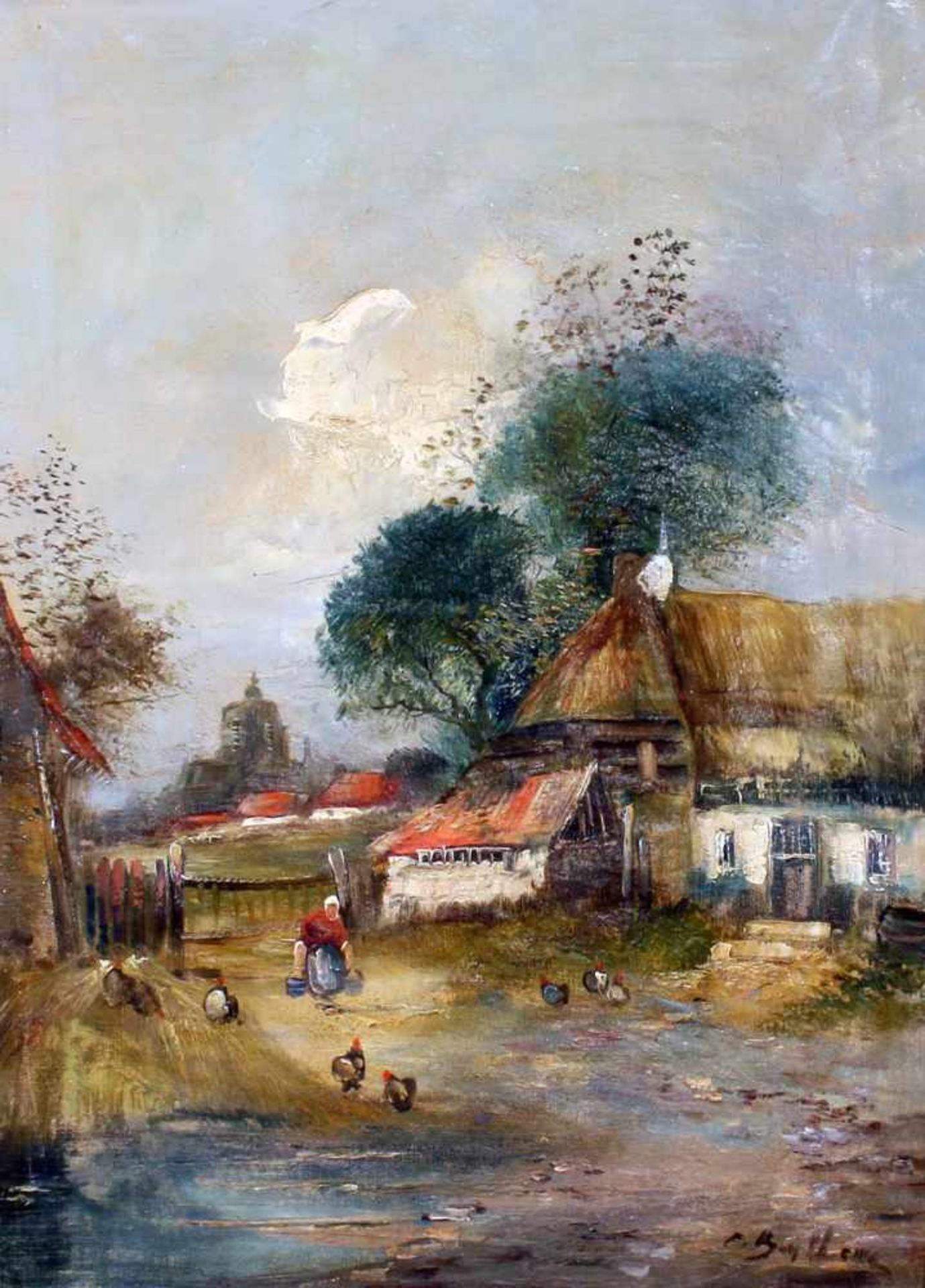 2 impressionistische Gemälde - Bauernhöfe um 1910Beide Gemälde Öl auf Leinwand, vom selben Maler, - Bild 6 aus 9