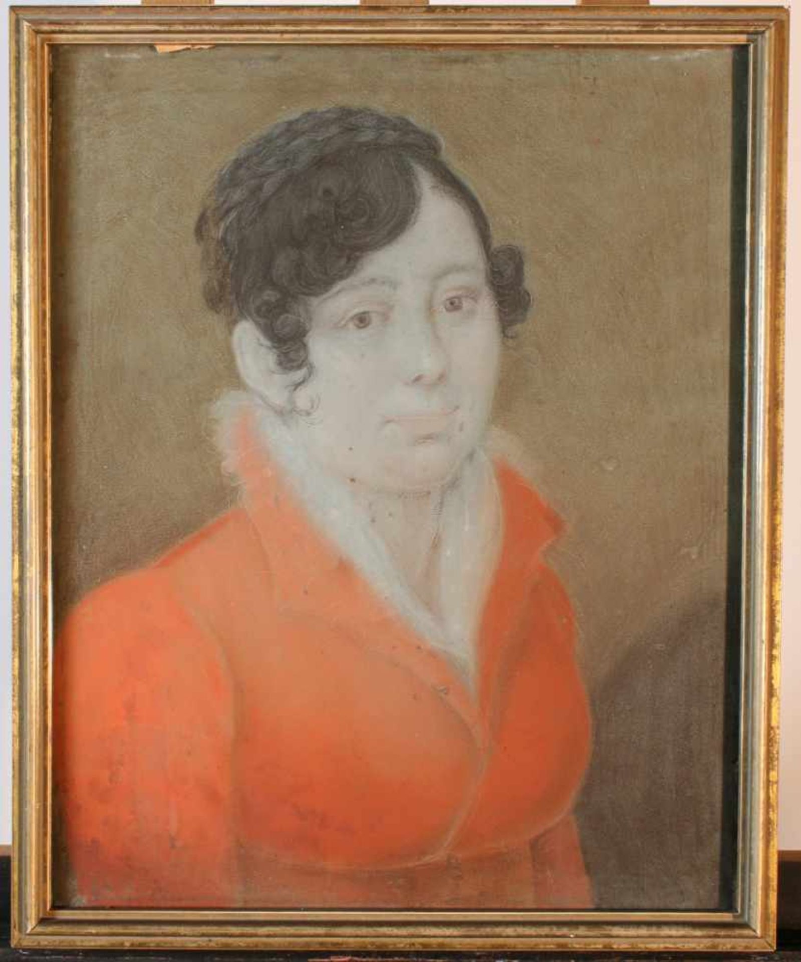Damenportrait um 1850 - ÖsterreichGouache auf Papier, dieses auf Leinwand aufgebracht, einige kleine - Image 2 of 2