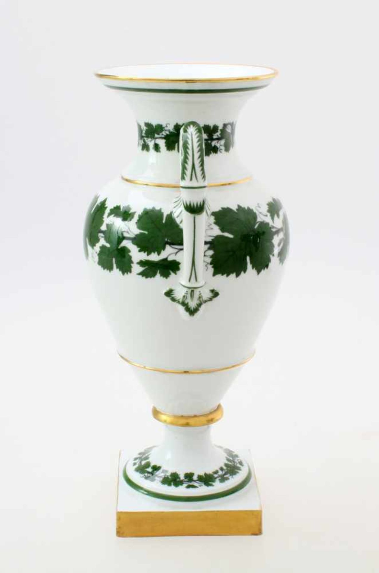 Porzellanvase Meissen "Weinlaub"Amphorenvase, grünes Weinlaub Dekor, goldstaffiert, - Bild 2 aus 3