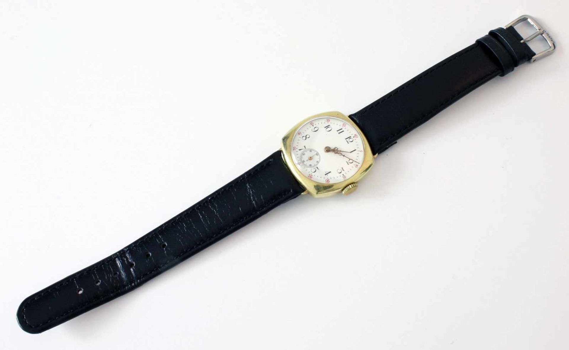 Frühe Gelbgold ArmbanduhrFeines, schweizer, 15-steiniges Handaufzugs-Ankerwerk mit verschraubten