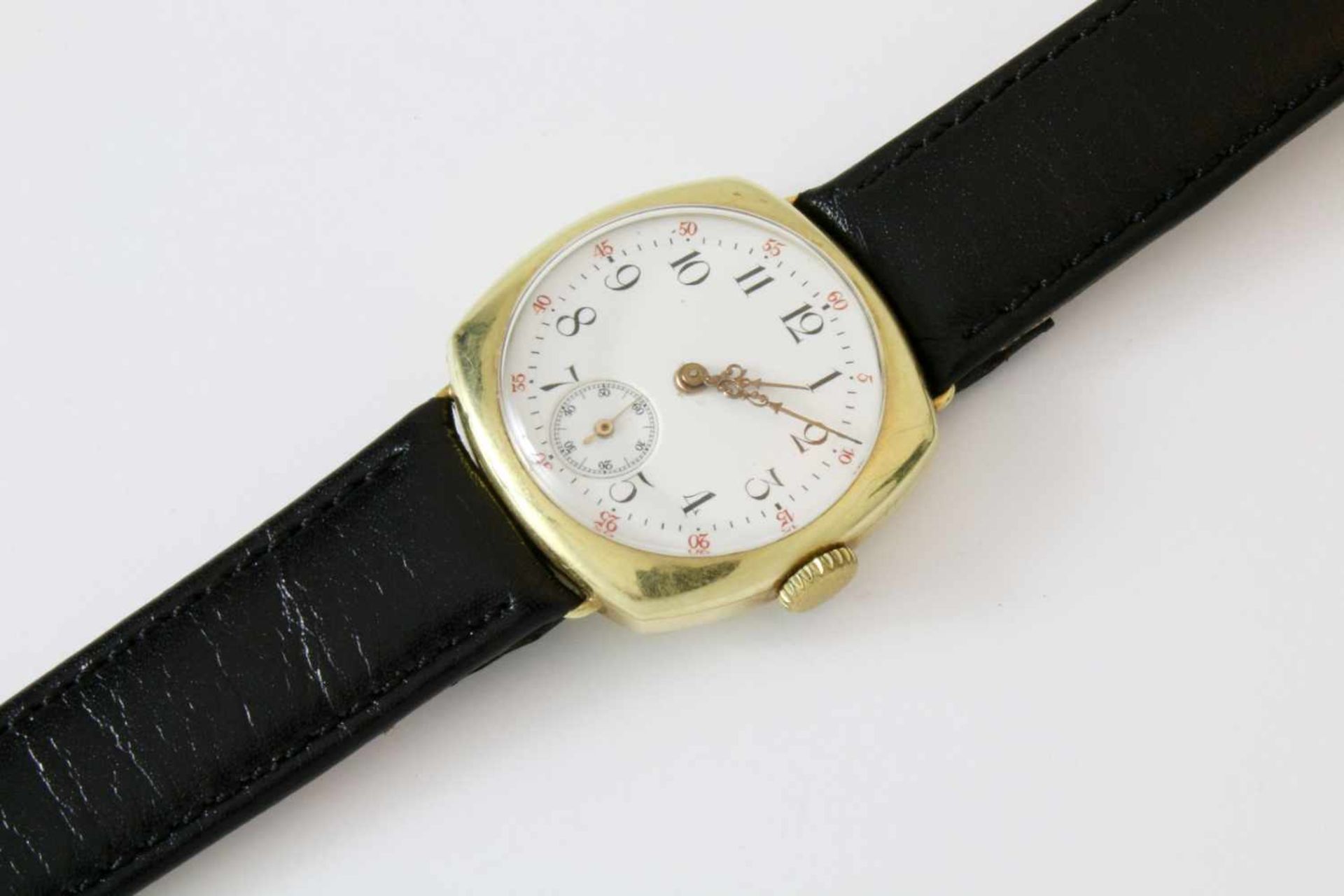 Frühe Gelbgold ArmbanduhrFeines, schweizer, 15-steiniges Handaufzugs-Ankerwerk mit verschraubten - Bild 2 aus 3