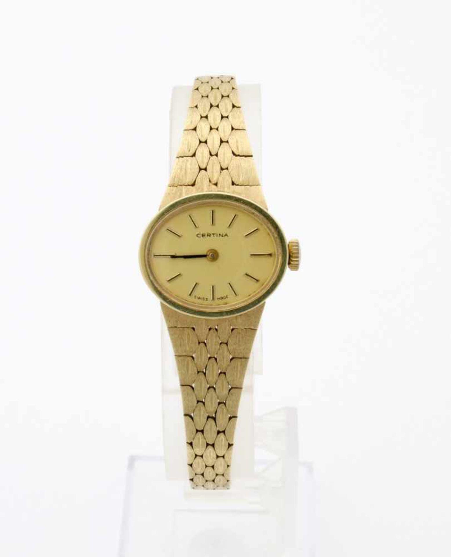Goldene Damen-Armbanduhr - CertinaHandaufzugswerk, ovales Gehäuse GG 585, Maße: 18 x 21 mm, - Bild 3 aus 7