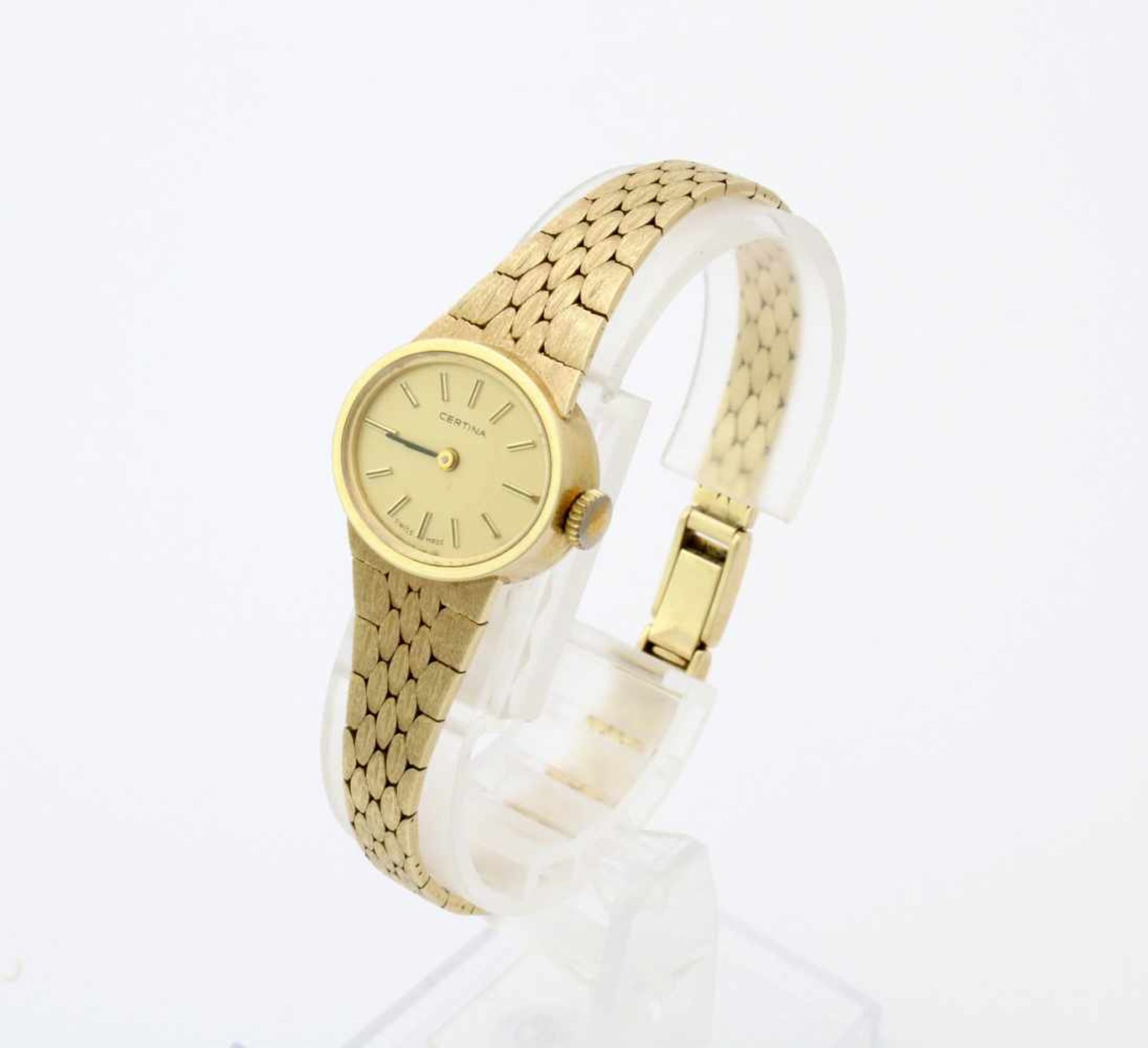 Goldene Damen-Armbanduhr - CertinaHandaufzugswerk, ovales Gehäuse GG 585, Maße: 18 x 21 mm, - Bild 5 aus 7