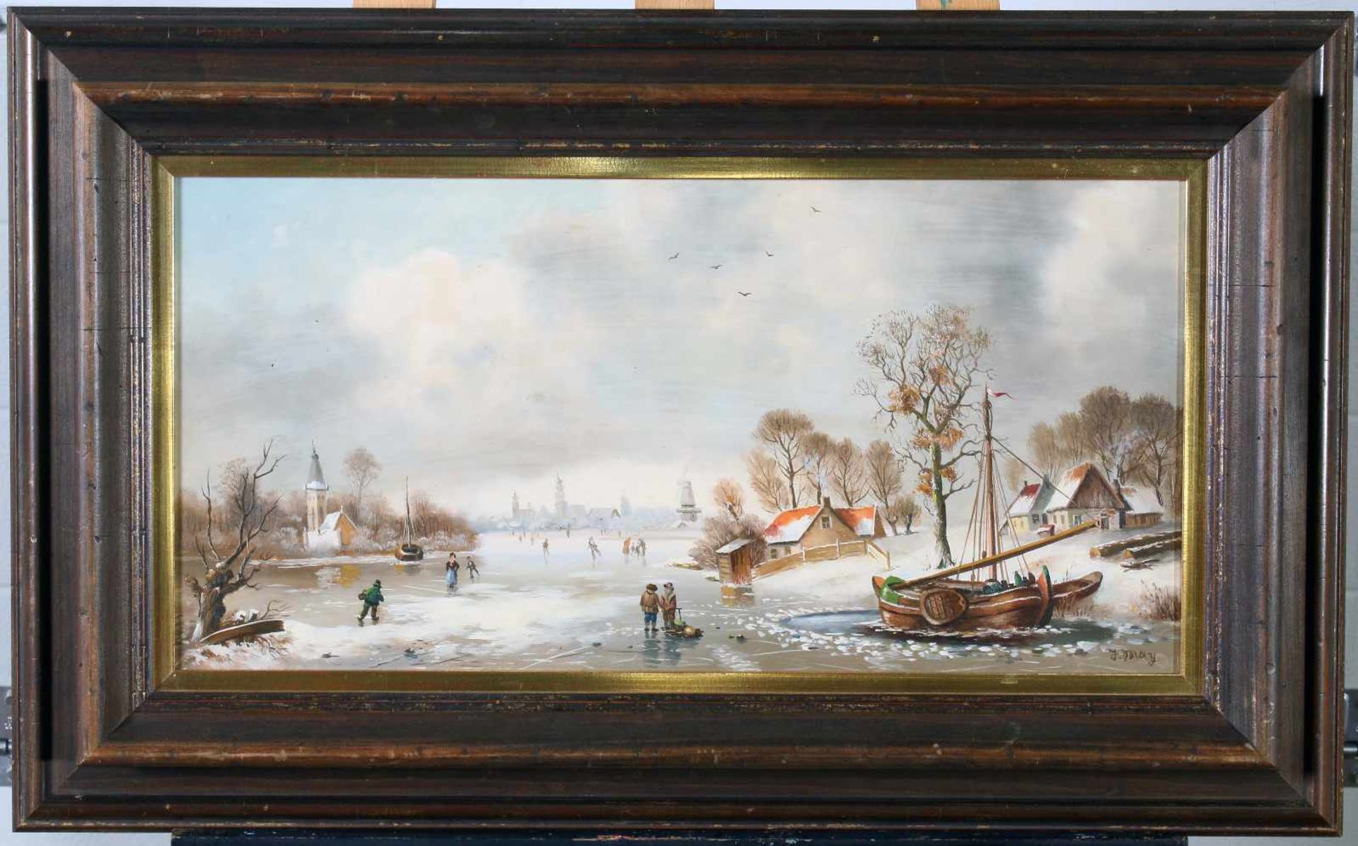 "Holländische Winterlandschaft" - J. May - 20. JahrhundertÖl auf Holz, rechts unten signiert, im - Image 2 of 3
