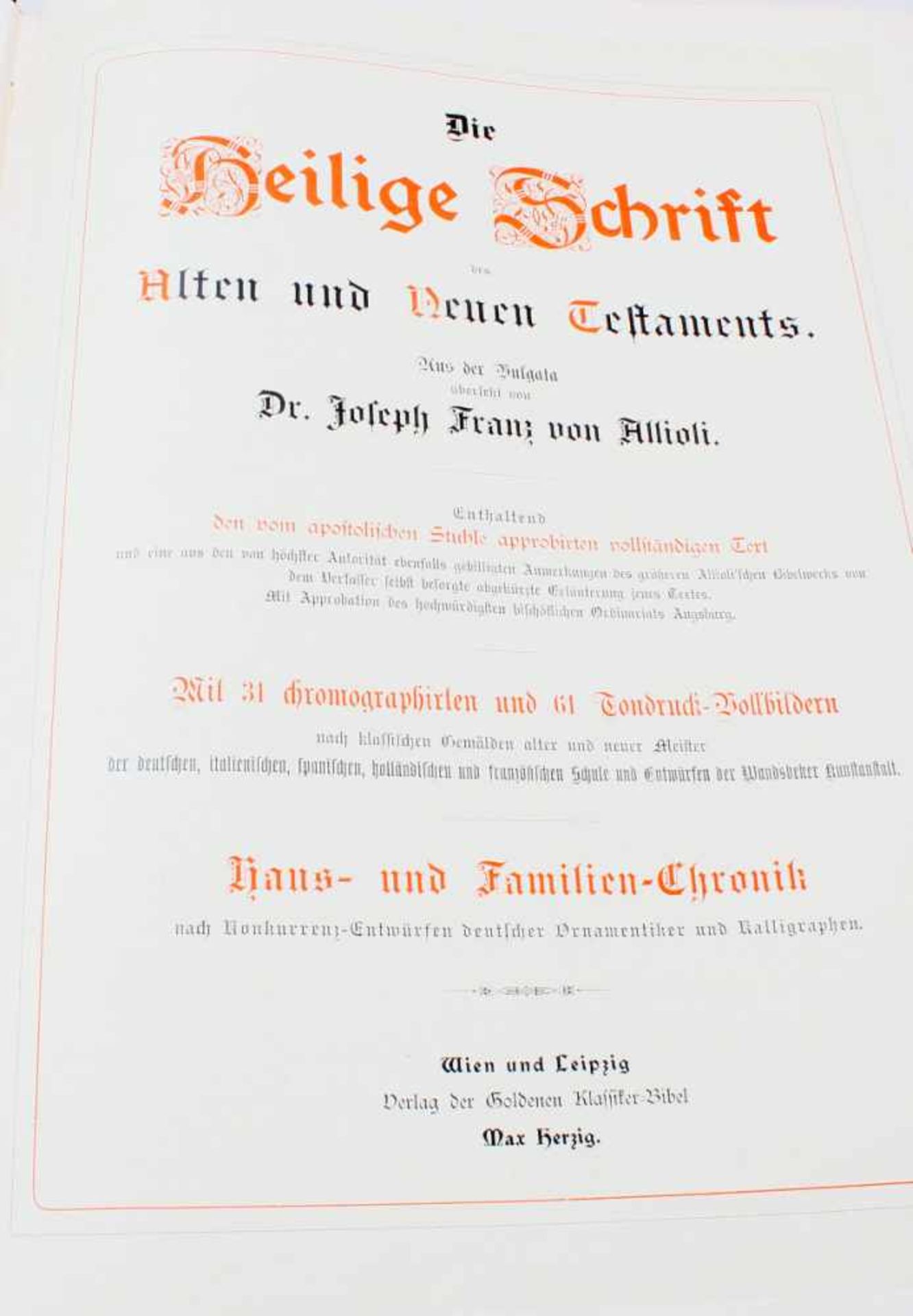 Prachtbibel "Die heilige Schrift .." - J.F. v. Allioli - Band 1 und 2Schwere, ledergebundene - Bild 3 aus 7