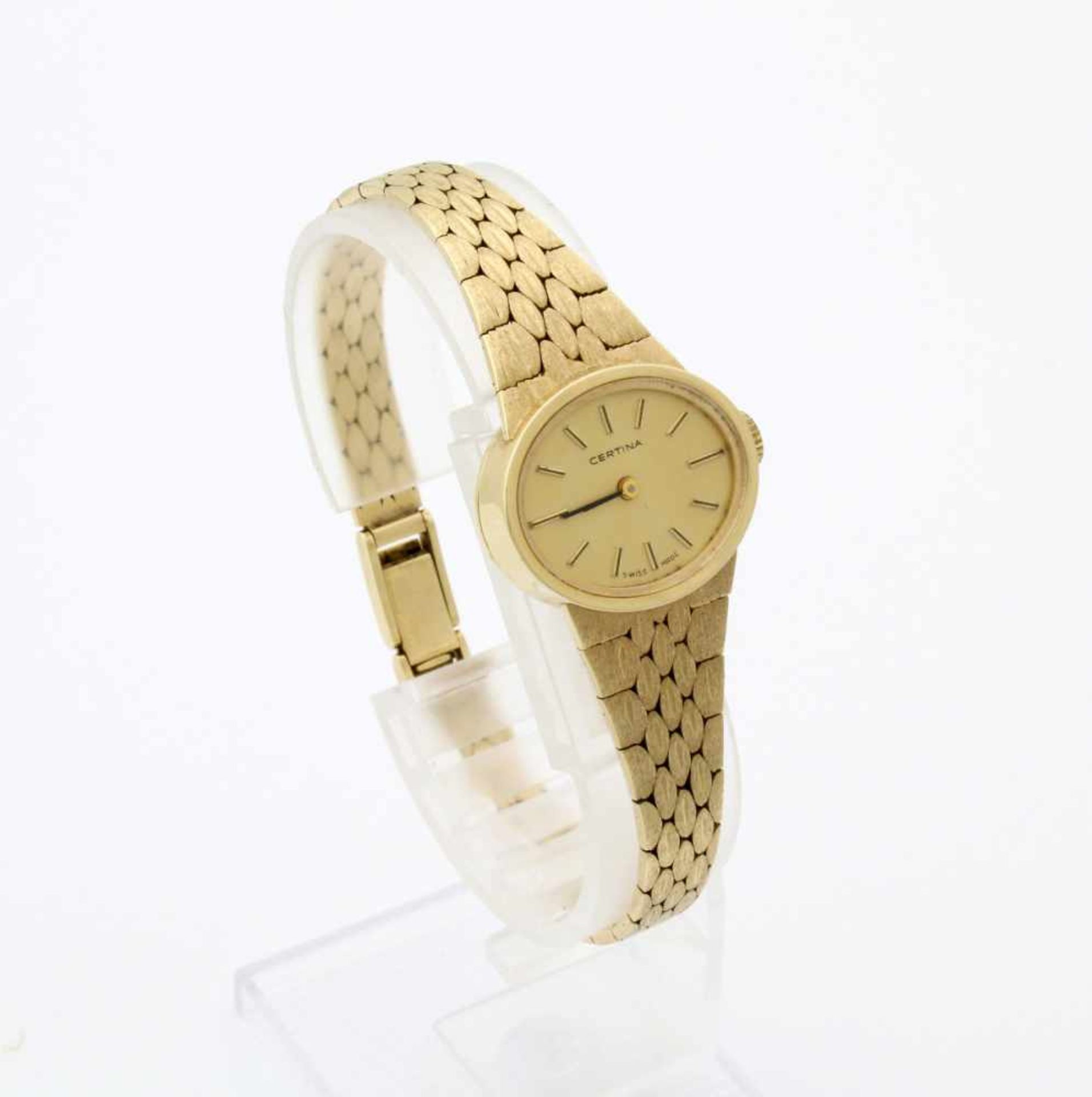 Goldene Damen-Armbanduhr - CertinaHandaufzugswerk, ovales Gehäuse GG 585, Maße: 18 x 21 mm,
