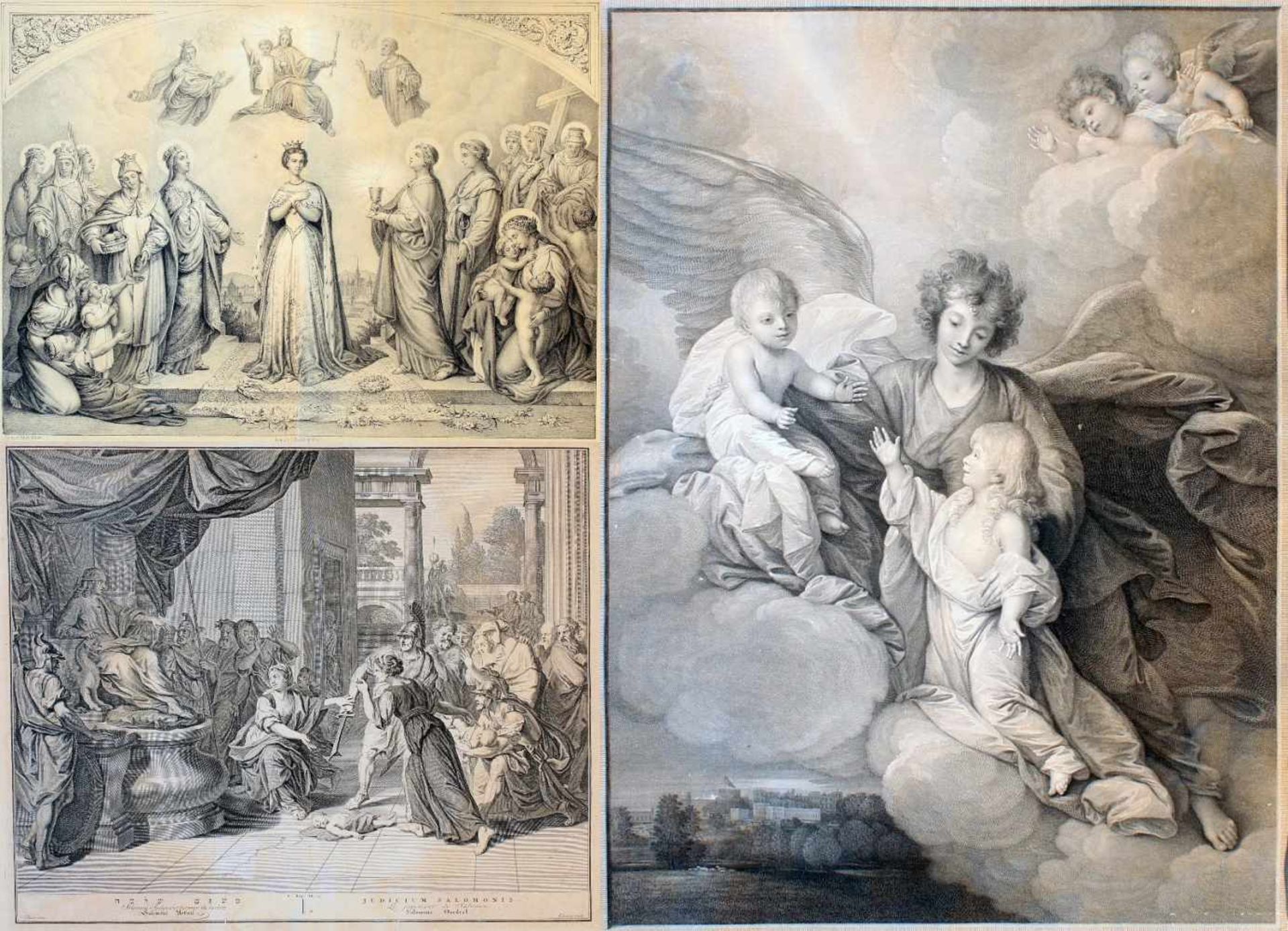 1 Kupferstich & 2 Lithographien - 18. / 19. Jahrhundert1x Kupferstich um 1720, Salomons Urteil,