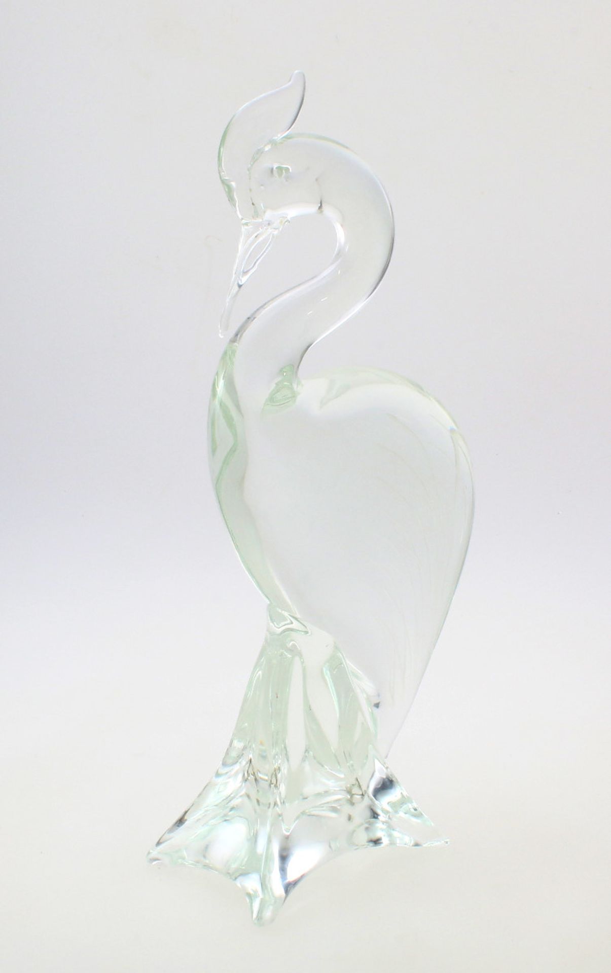 Glasplastik "Kranich" - Lalique ?Sitzender Kranich auf vierpassigem Sockel, farbloses
