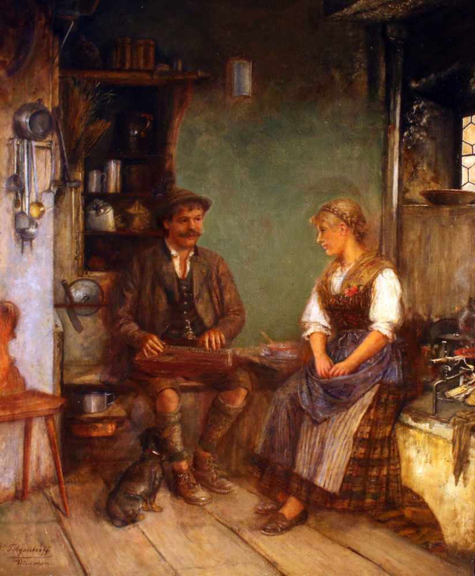 "Das Zitherspiel" - Paul Felgentreff (1854-1933)Öl auf Leinwand, unten links signiert und bezeichnet