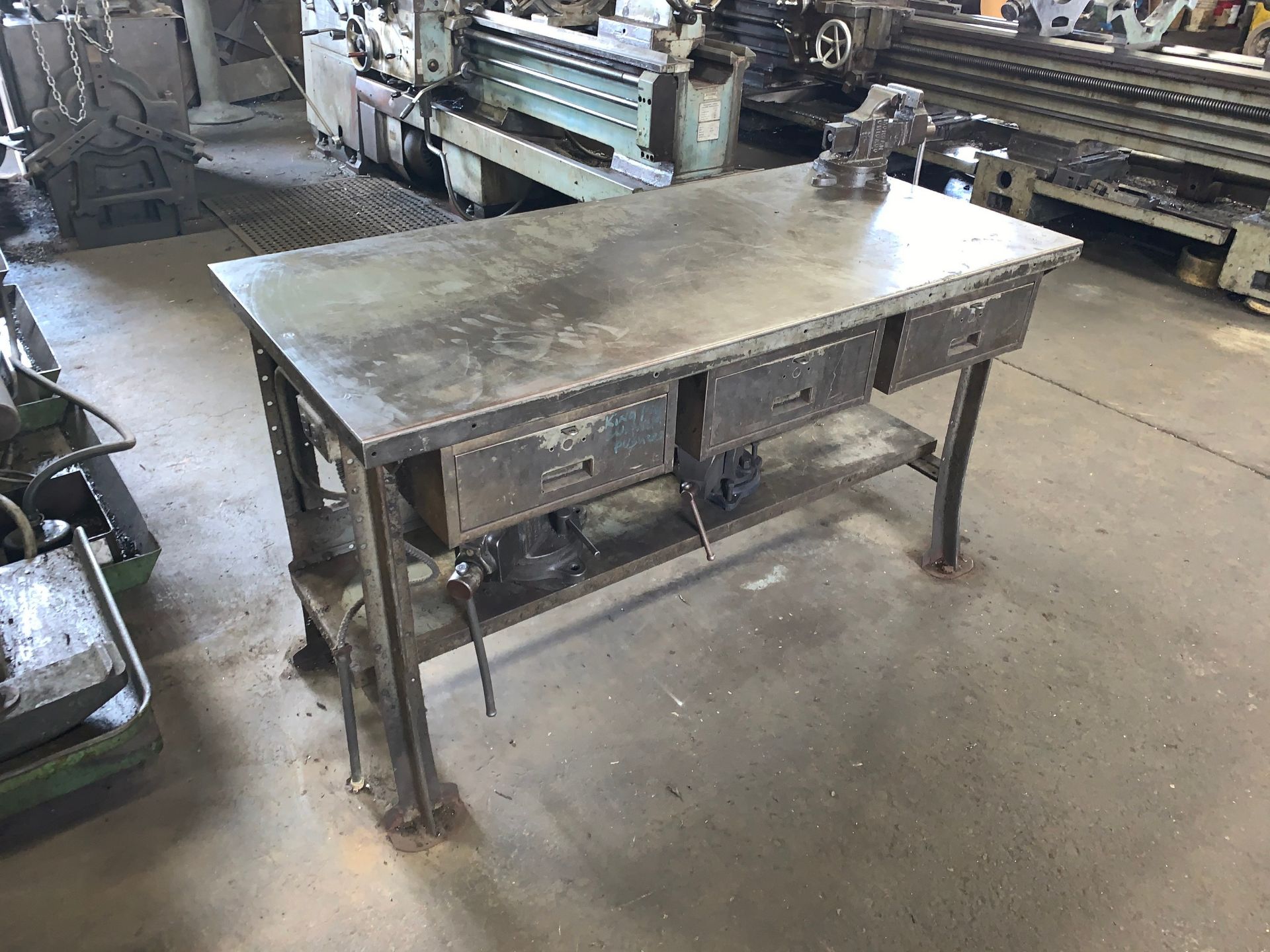 Metal Work Bench, 3-Drawers, Electrical Outlet, 28" x 60" with Morgan Chicago 3" Bench Vise (Buyer - Image 2 of 4