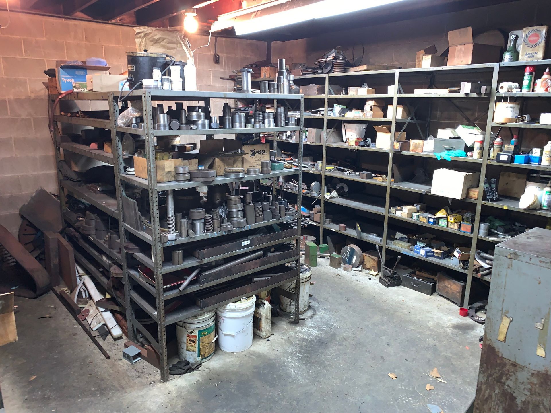 Contens on the Shelving in the Store Room including Metal Stock, Tooling, Bearings, Thread Gauges,