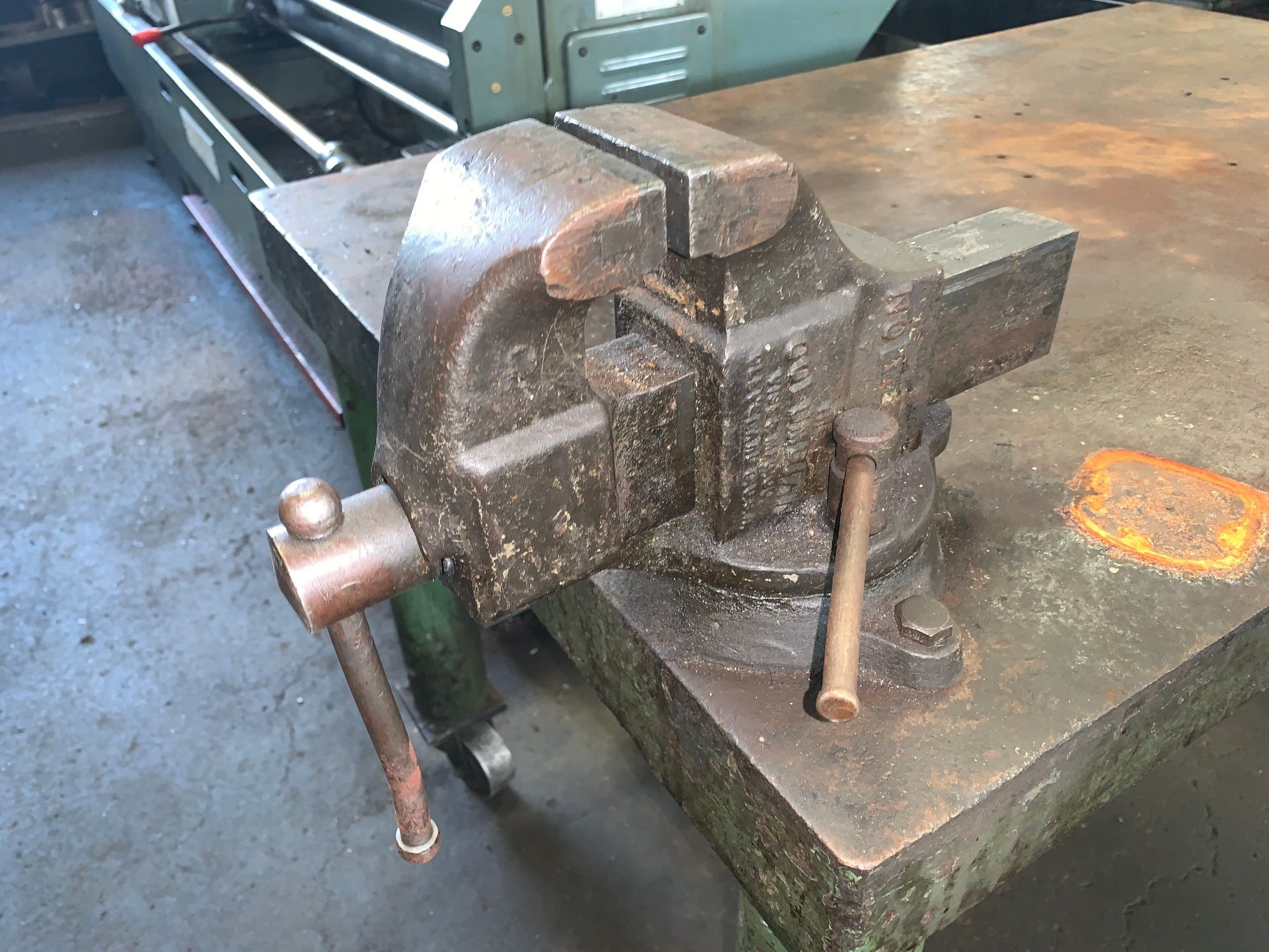 Steel Table, Caster Mounted, 48" x 30" with Columbian 3" Bench Vise (Buyer is Responsible for ALL - Image 3 of 3