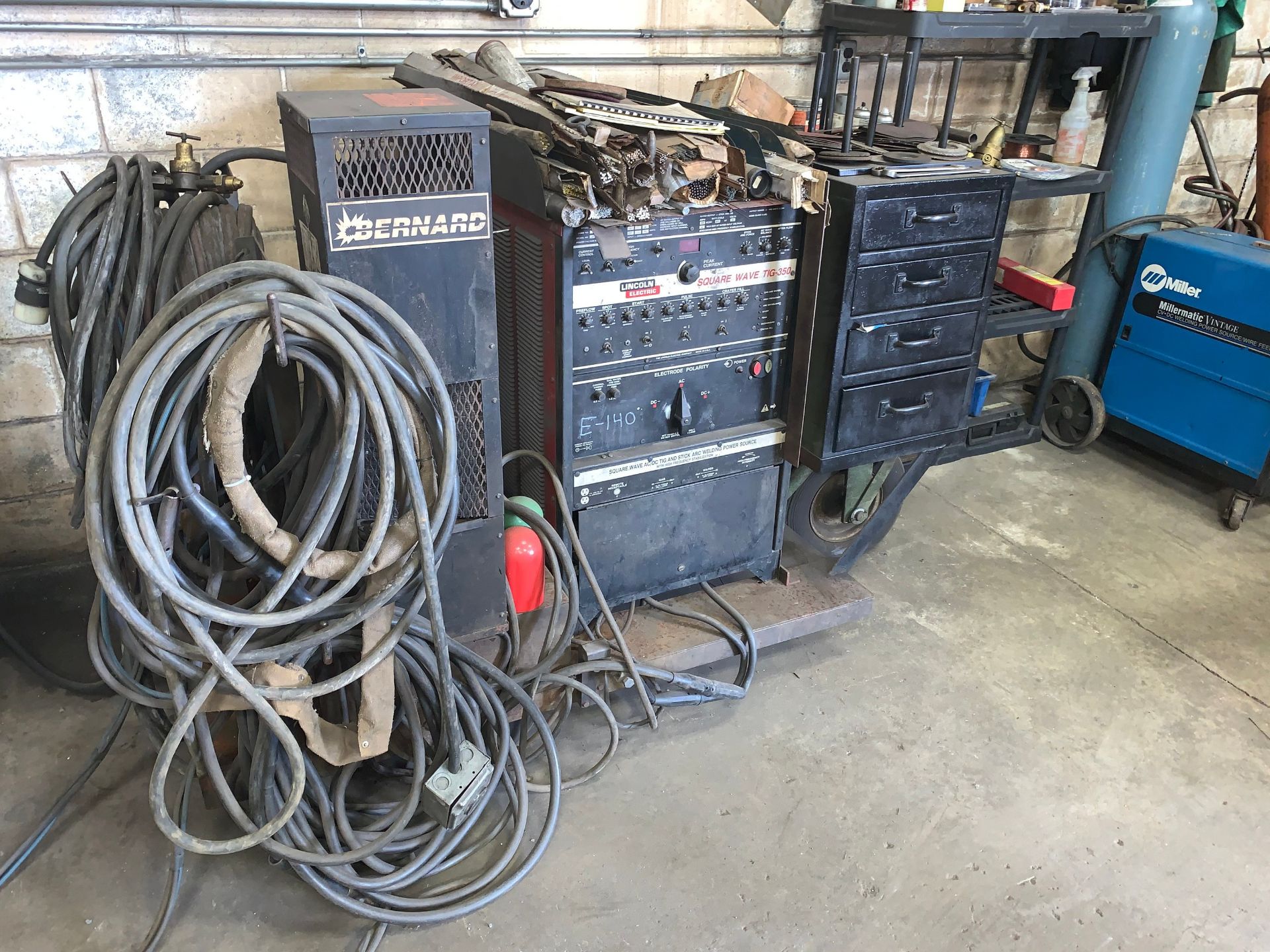 Lincoln Electric Square Wave TIG350 Welder with Cart, Bernard Cooling System and Storage Shelving ( - Image 2 of 9