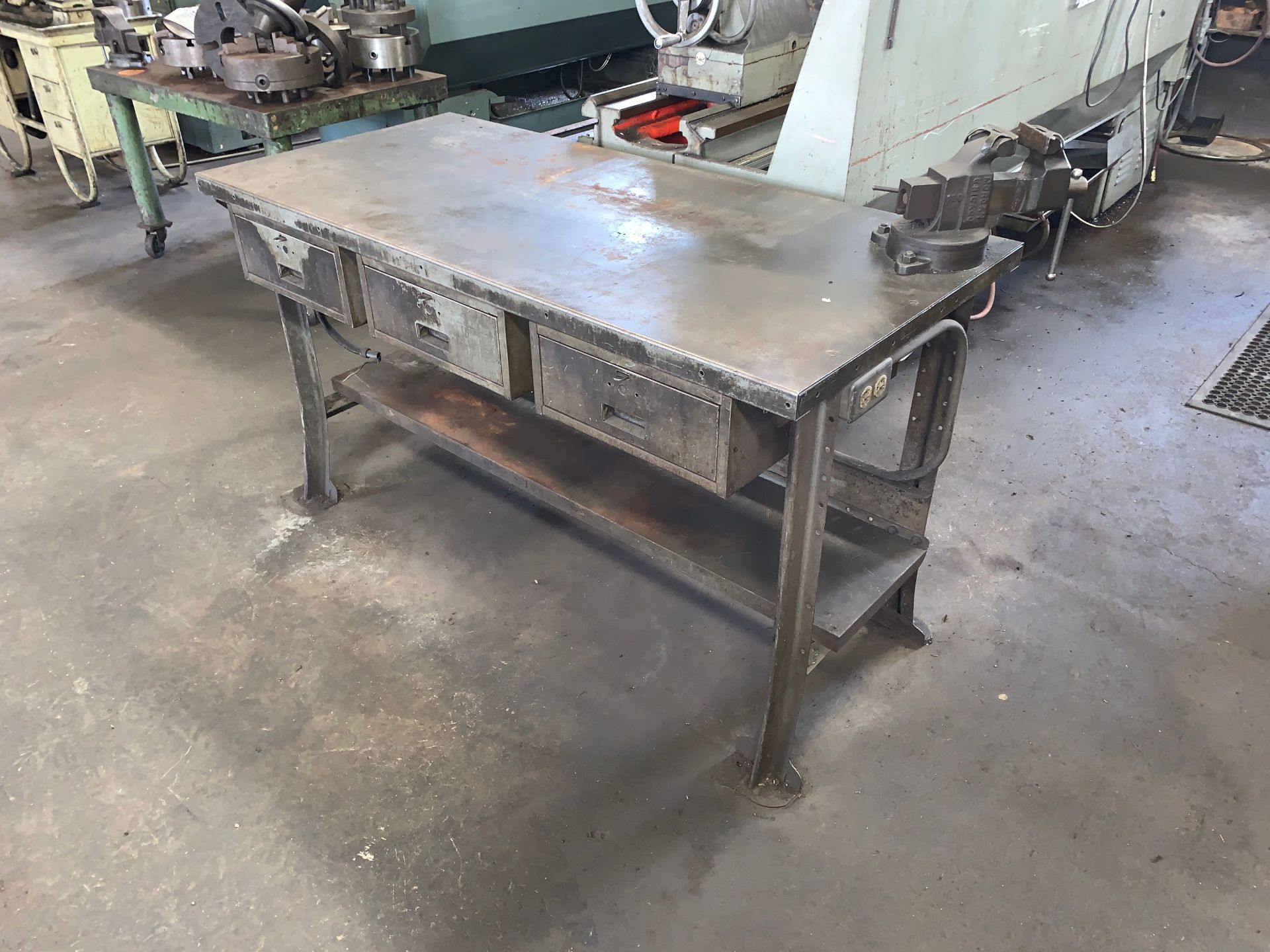 Metal Work Bench, 3-Drawers, Electrical Outlet, 28" x 60" with Morgan Chicago 3" Bench Vise (Buyer - Image 2 of 3