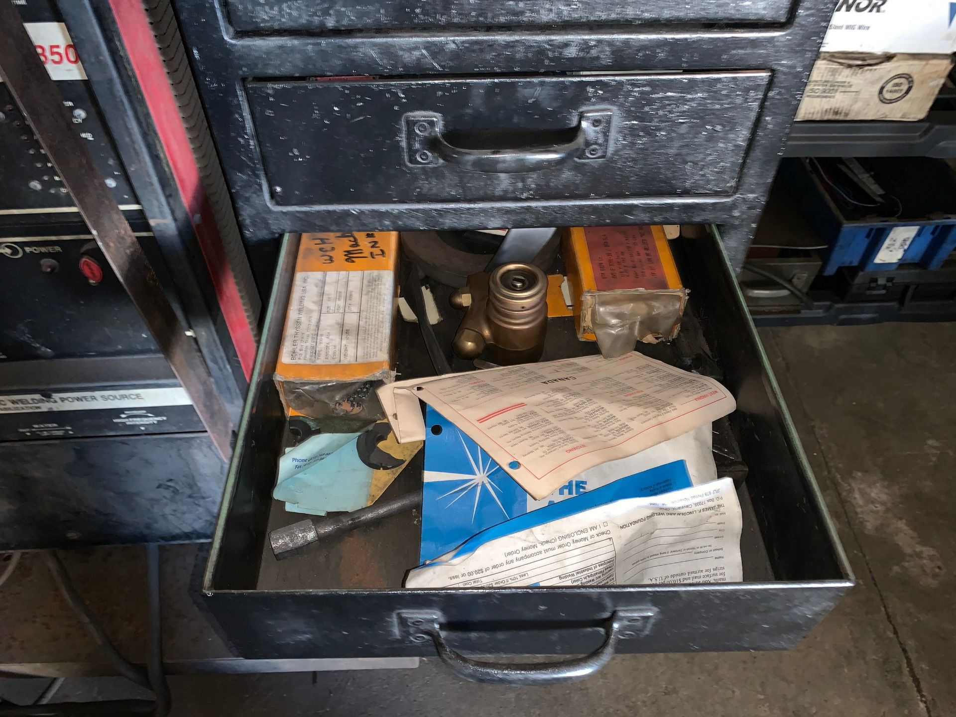 Lincoln Electric Square Wave TIG350 Welder with Cart, Bernard Cooling System and Storage Shelving ( - Image 7 of 9