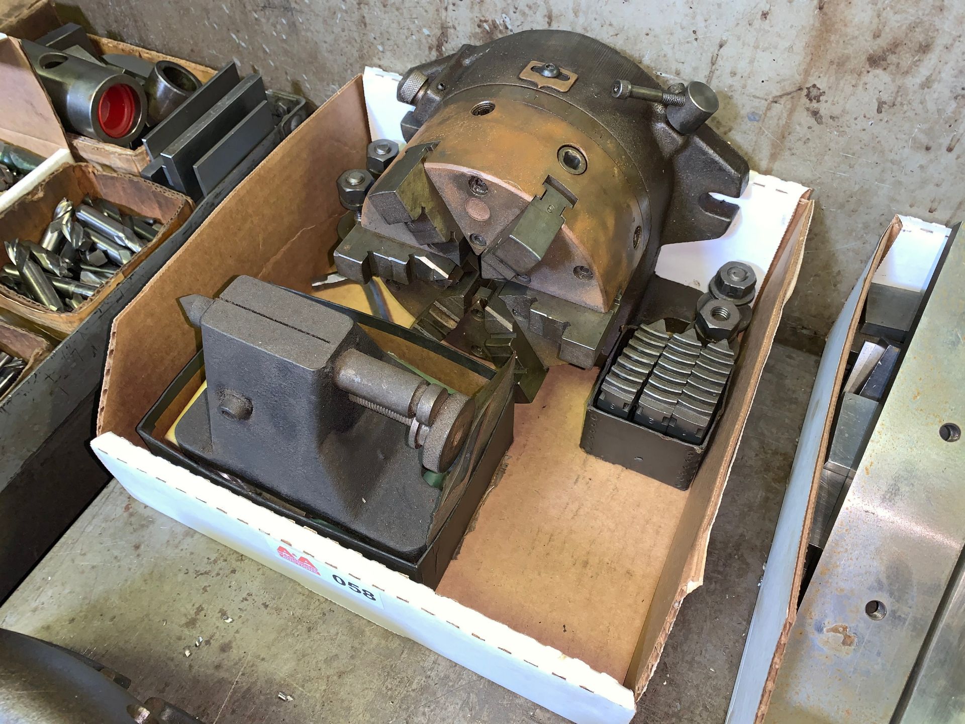 Rotary Horizontal and Vertical Indexing Head, 6"Diameter 4-Jaw Chuck, Center and Tooling (Located in