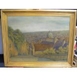 Large 1933 oil on canvas, View over Prague roof-tops, indistinctly signed, original frame. The