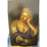 Unsigned 17thC oil on relined canvas portrait of an English lady, unframed 76 x 46 cm Cleaned and