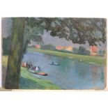 Unsigned French impressionist oil on panel "French river scene", unframed 22 x 33 cm