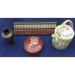 Mixed lot of Asian collecables - Chinese teapot, small bronze vase, box & 2 abacus