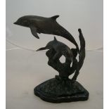 Unmarked, mid 20thC bronze, Dolfins at play 27 cm high