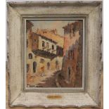 Henri Edouard Bargin (1906-1980) impressionist impasto oil "Vence (Sth of France) street scene",
