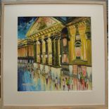 Large Peter Collins of Newcastle, collage & oil on canvas "The Opera house, Newcastle", wide wood