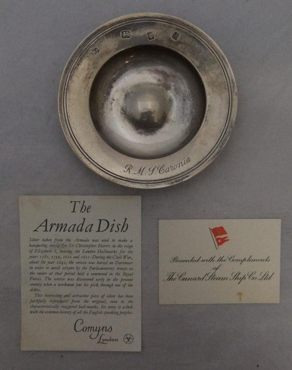 Cunard, R.M.J Caronia, boxed vintage Armada presentation dish, compete with original papers 12 cm - Image 2 of 5