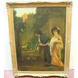 Large C Naylor 1898 oil on canvas "The elopers", signed and dated, old pierced frame 71 x 53cm The