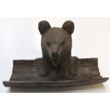 Antique Bavarian "Black Forest" Carved Wood Bear Inkwell & Pen Holder 15 x 9 Good Condition.