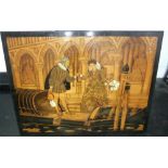 Huge T WOUTERS early 20thC poker-work panel of Venice scene, the panel embelished with metal stud-