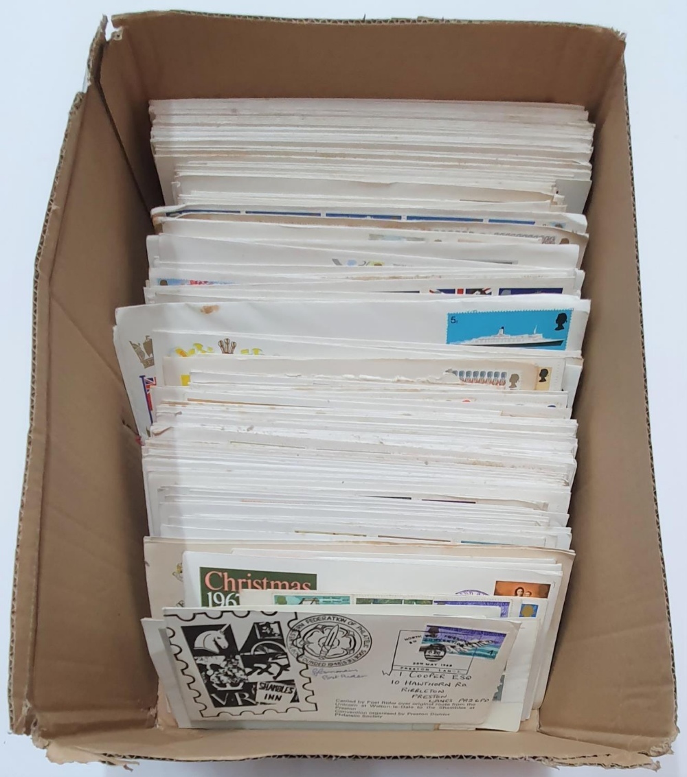 Box of 200+ GB QE2 first day covers, oldest 1946, mainly mid 1960s to mid 1990s