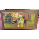 Large Emylopez 1966 abstract oil on board, original wood frame 44 x 89cm good, original condition