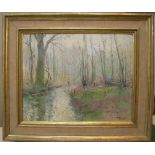 Theodor Eugen Christoph Feucht (1847-1944) oil on board, "Woodland stream", original frame, signed