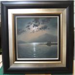 Andrew Grant Kurtis oil on canvas "Moonlight sparkle" signed, framed 40 x 40cm Fine, without