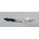 Antique letter opener with bronze cast handle in the form of Napoleon & curved mother of pearl blade