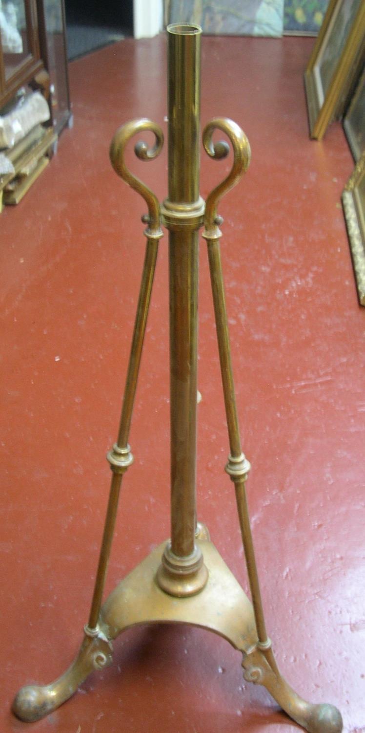 Victorian art nouveau style brass tri-pod stand, 88cm high Originally used for an oil lamp.