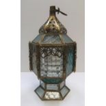 Vintage, stylish glass and bronze hanging lamp 39 cm high