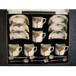 Cased set of 6 vintage Art Deco, coffee cups & saucers by Flosmaron