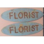 Pair of vintage oval metal FLORIST signs Both signs are 75 cm long