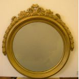 Vintage circular mirror in the French empire style gesso edging The mirror measures 30 cm in